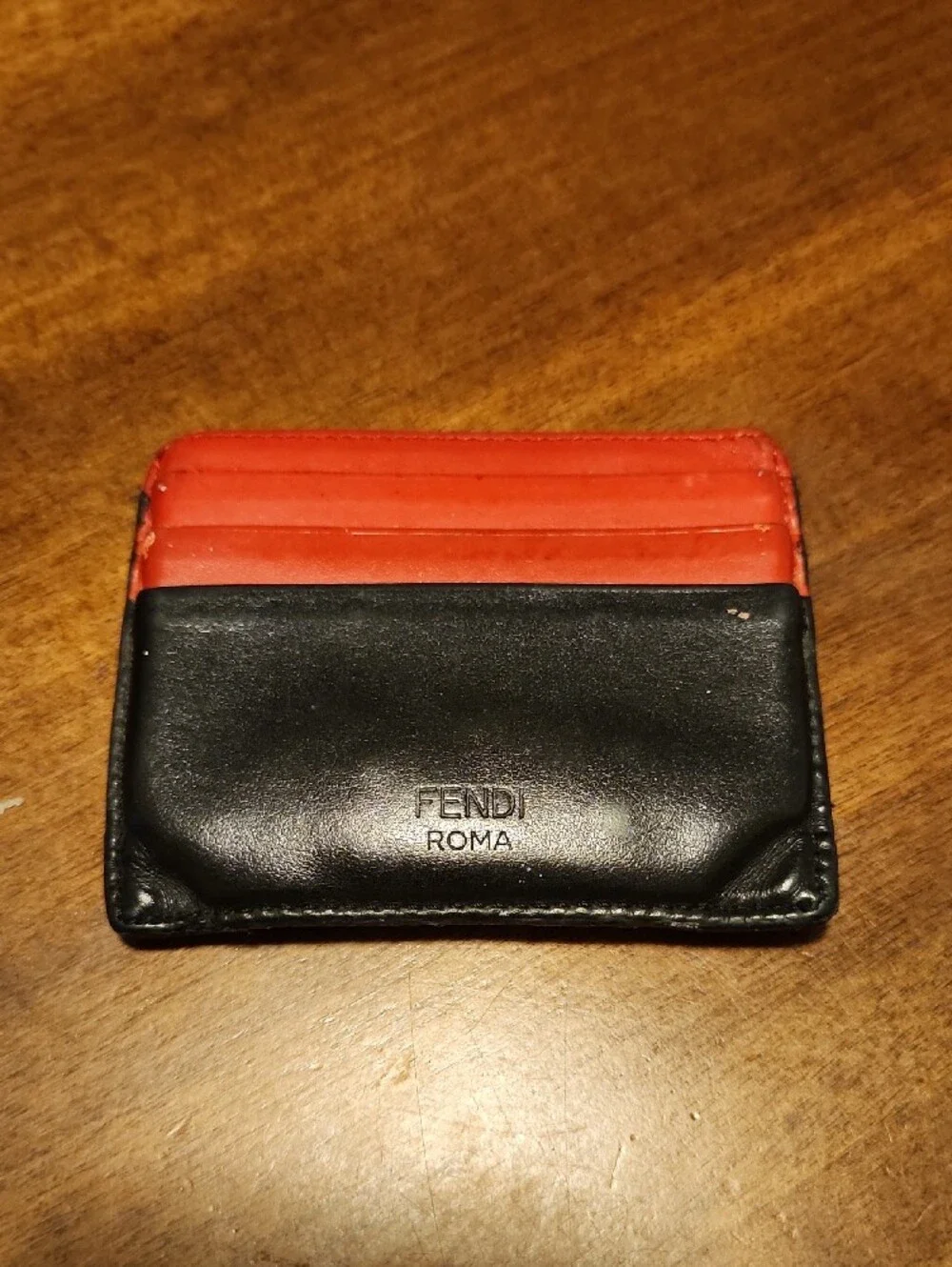 Fendi Black Card Holder with Red Slots and Yellow Eye Appliqués